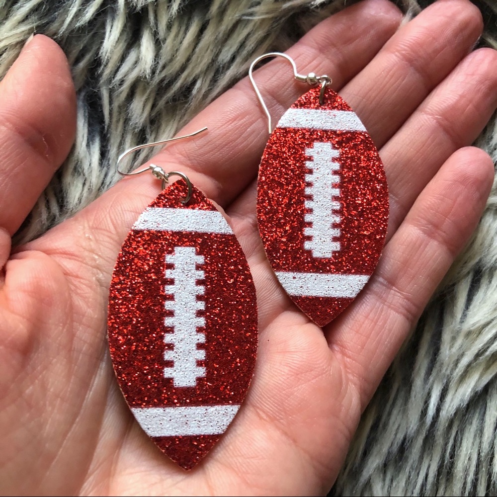 Glitter Football Earrings KC CHIEFS